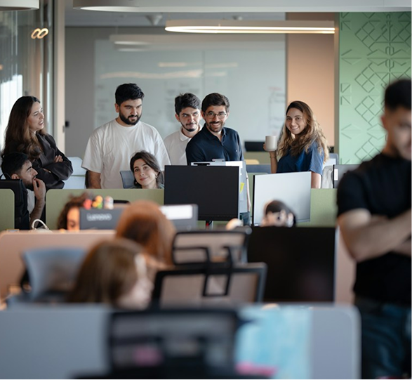 Image (Orange team in modern office)